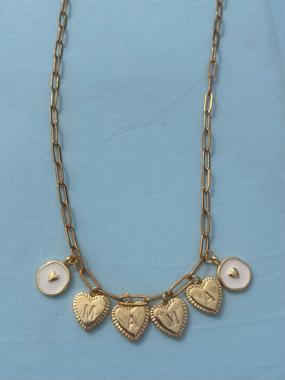 Gold Heart Initial Charm Necklace in Gold with White Accents